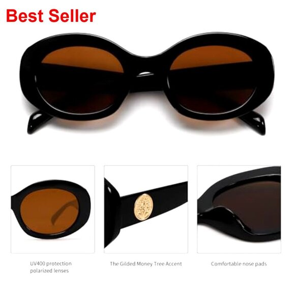 Retro Chunky Oval Sunglasses UV400 Protection Thick Frame Women